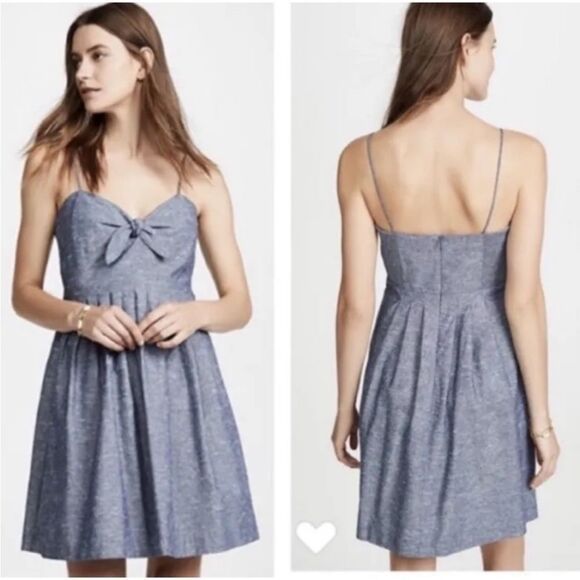 Madewell Chambray Blue Tie Front Cutout Cami Side Ruching Dress Size 10 - Picture 1 of 15